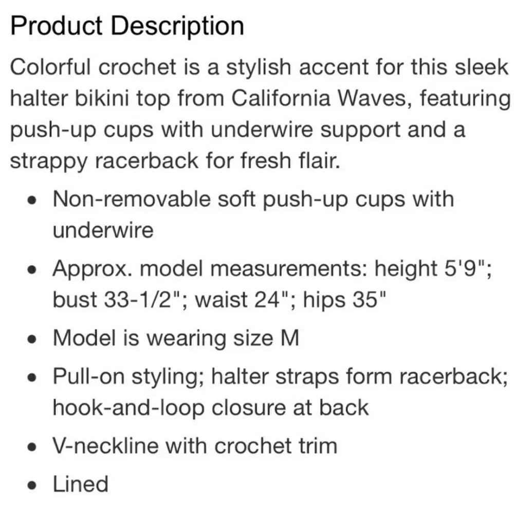 California Waves crochet trimmed push-up bikini top